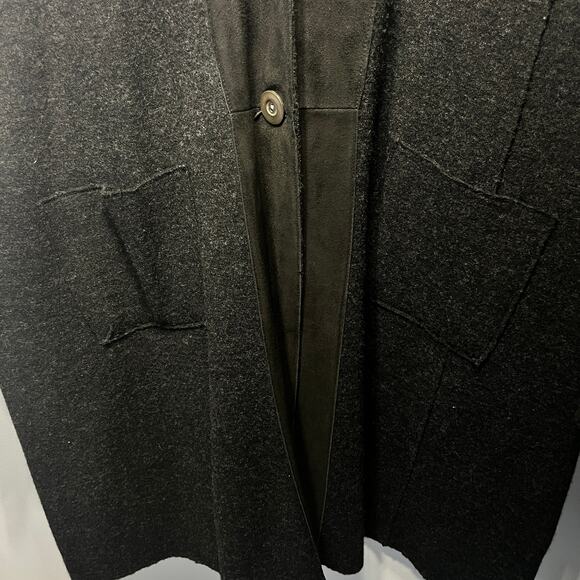 Eileen Fisher Coat Wool Lamb Leather Trim Black Button Front Office Pockets Xl - Picture 4 of 9